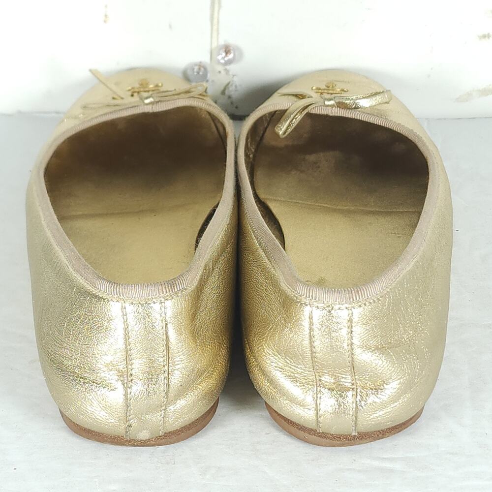 Prada Women's US5,5 EU35,5 Gold Leather Logo Bow Slip On Ballet Flats - Picture 8 of 16